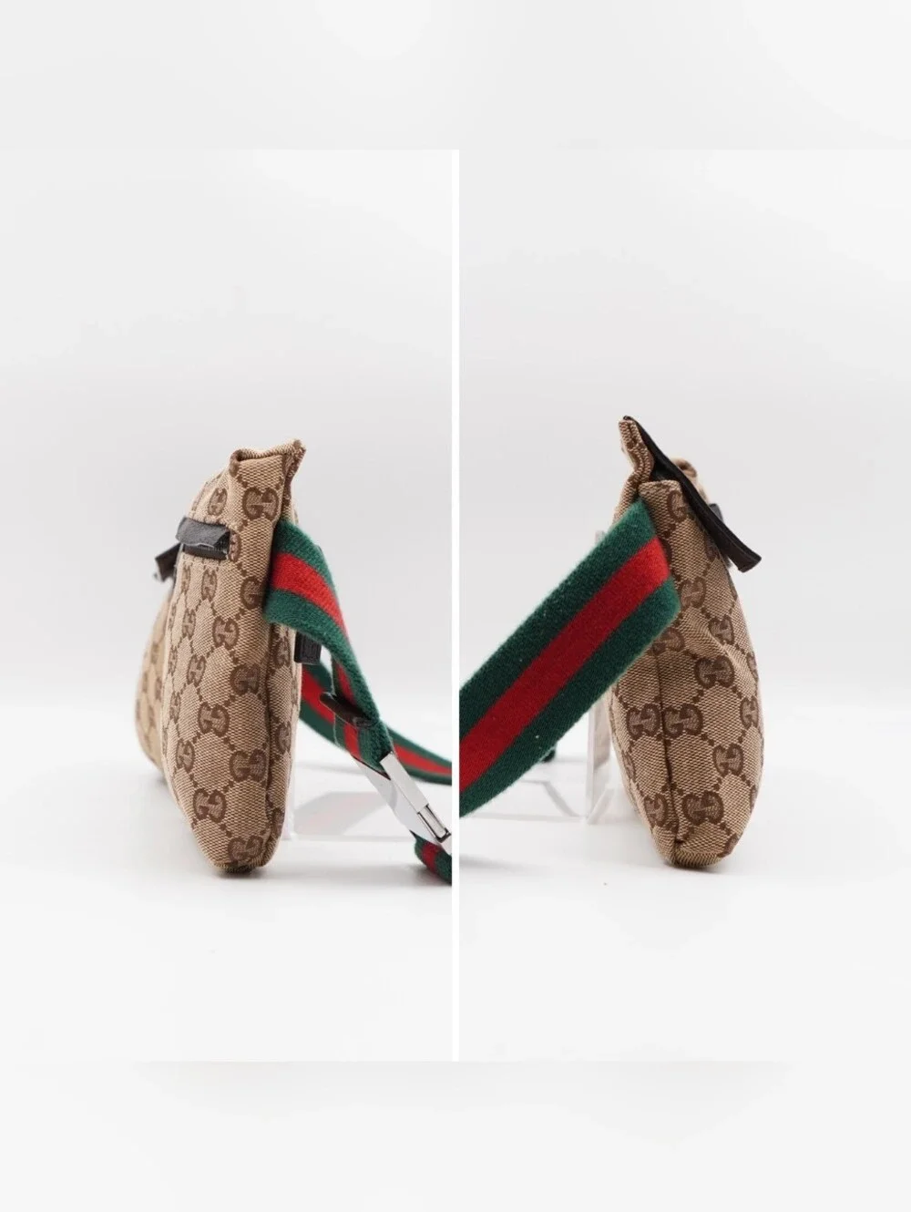 CI43 ❤️ GUCCI GG Monogram Double Pocket Belt Bag